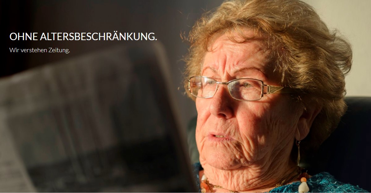 Imagebild ältere Frau ließt Zeitung für Schenkelberg Website