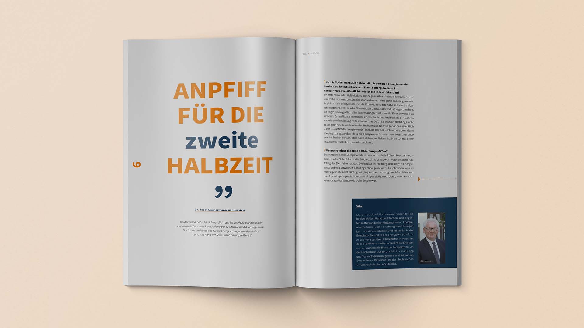 Doppelseite Artikel Halbzeit Magazingestaltung für Mitgliedermagazin für den Bundesverband freier Tankstellen e. V. (bft)