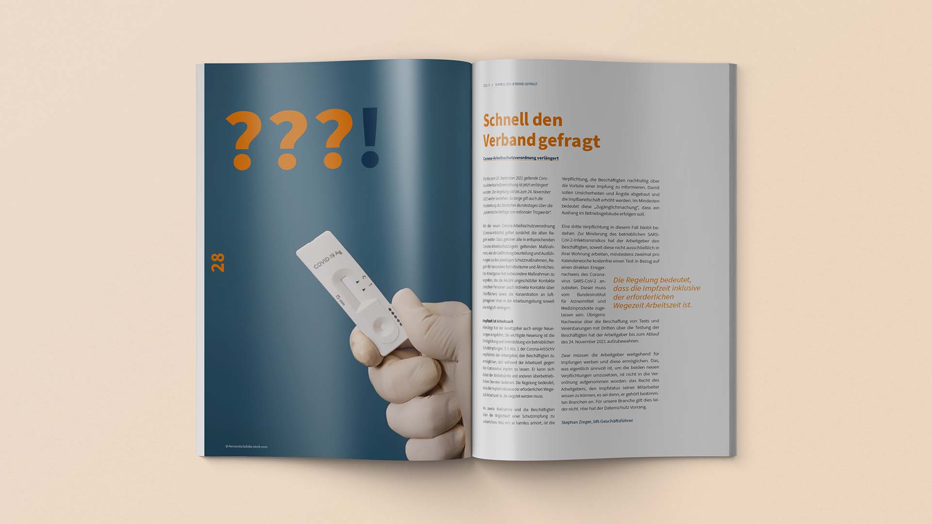 Doppelseite Artikel Corona Magazingestaltung für Mitgliedermagazin für den Bundesverband freier Tankstellen e. V. (bft)